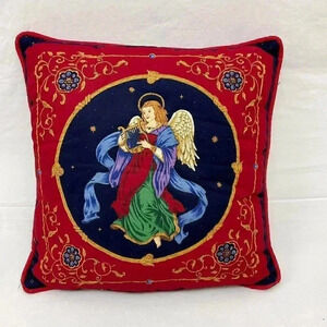 Christmas Accent Decorative Throw Pillow Angel Wings Harp Floral 15x15